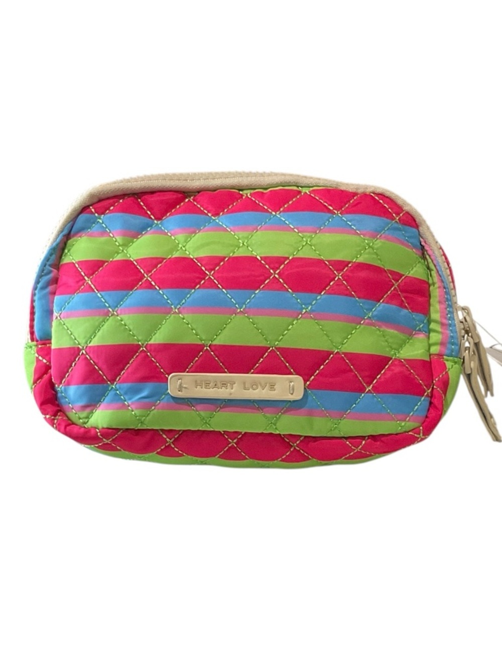 Heart Love Striped Quilted Belt Bag - Pink, Lime Green & Blue - Picture 1 of 5